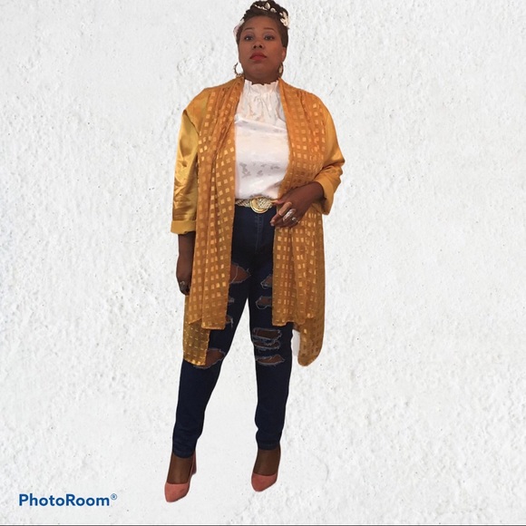 Sold! Yellow/Gold Jacket w/Built-in Tie/Scarf - Picture 9 of 16